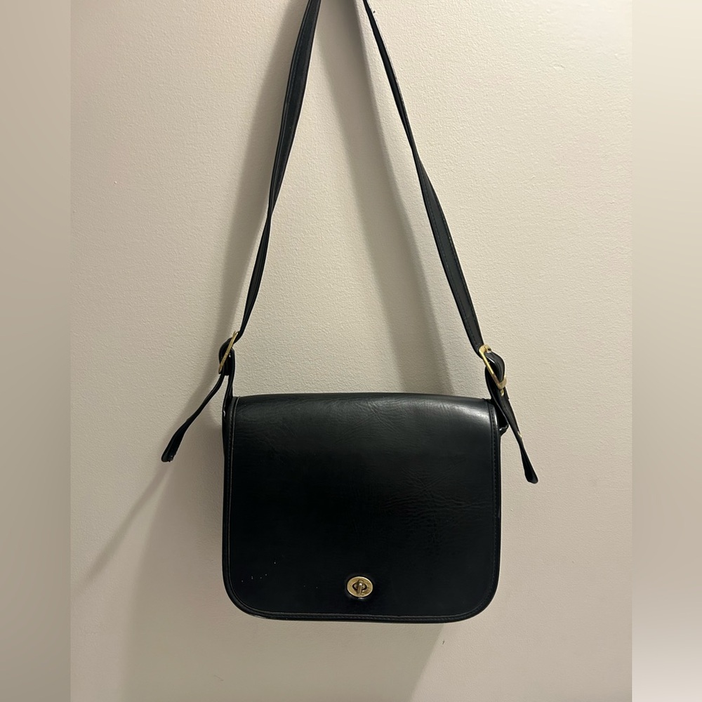 COACH Vintage Black Messenger Bag Large H4B-0516 Genuine Leather Cowhide Purse
